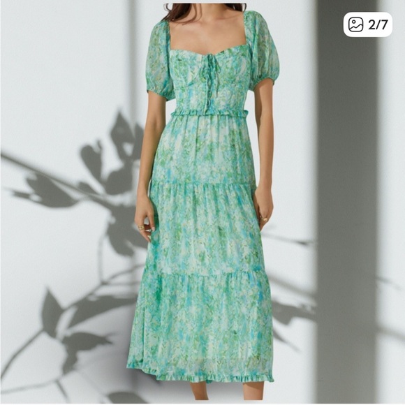 ASTR The Label Bustier Puff Sleeve Midi
Dress Green Blue Floral M - Picture 2 of 7